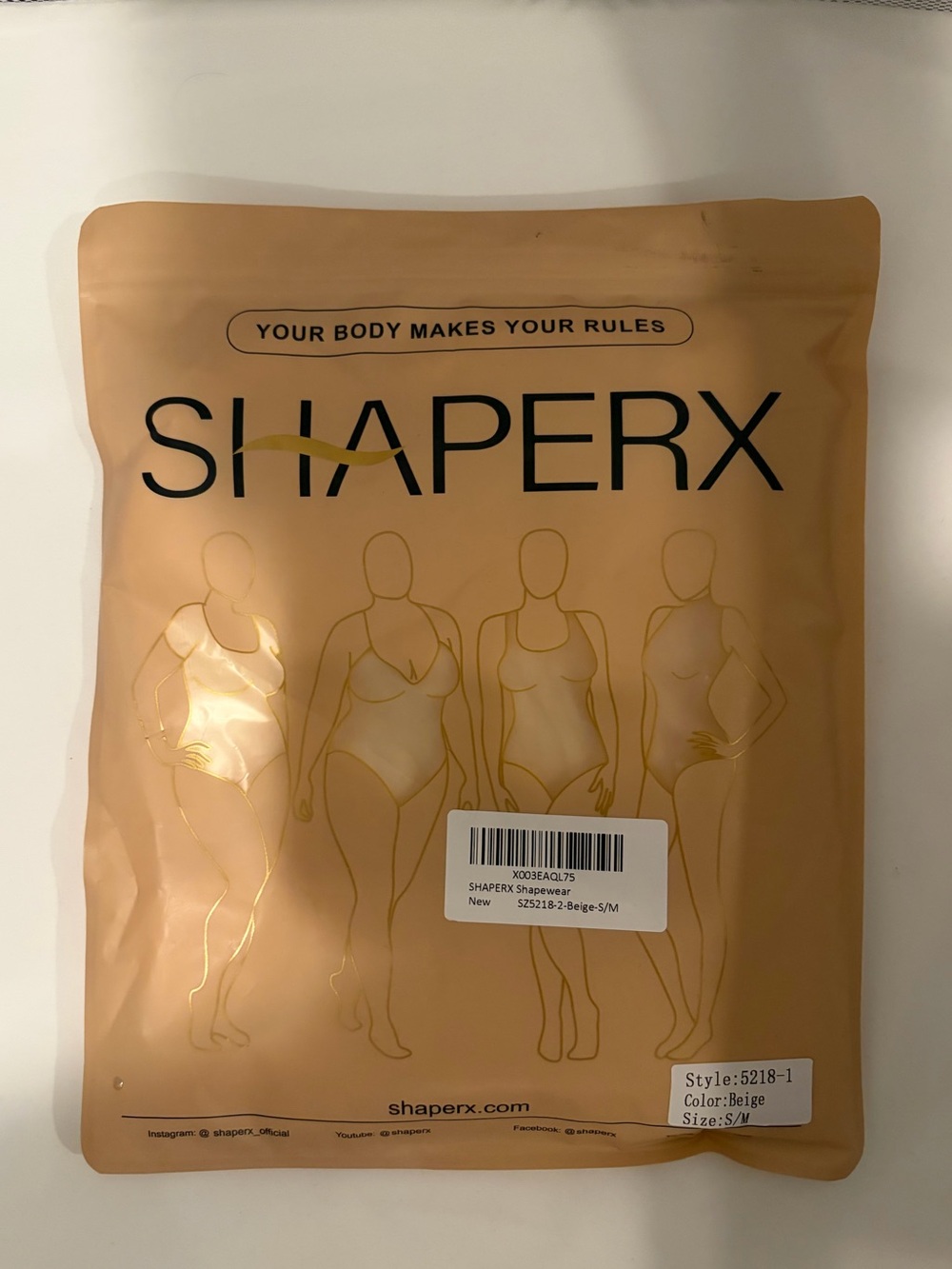 Women’s ShaperX Beige Shapewear Bodysuit - S/M